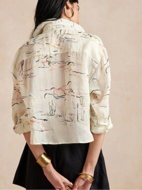 Banana Republic tan cactus/horse ramie blouse